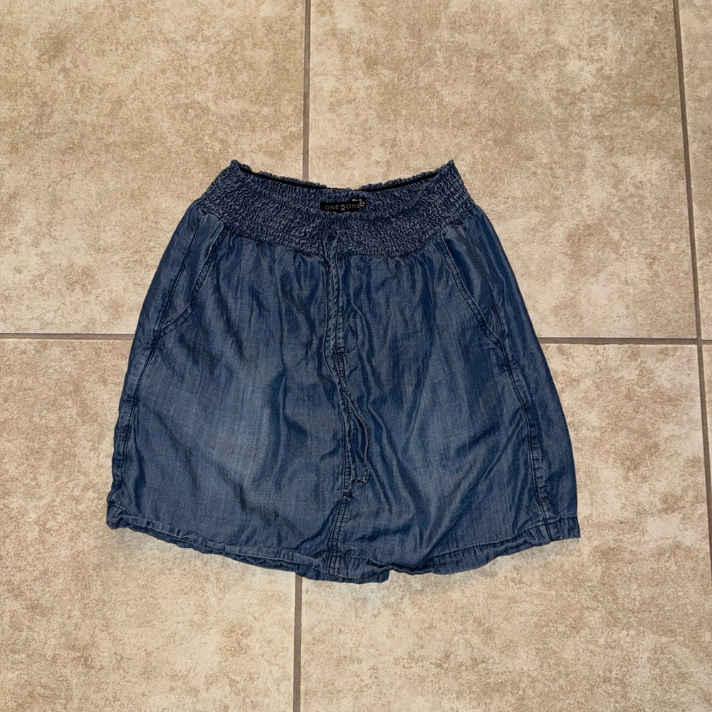 One 5 One Denim Vintage OG Smocked Waist Mini Skirt Shorts